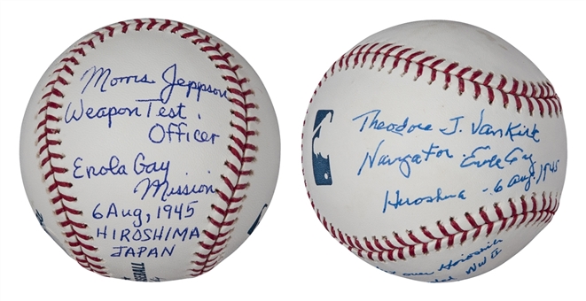 Enola Gay: Dutch Van Kirk and Morris Jeppson Lot of (2) Single Signed and Inscribed Baseballs (JSA & PSA/DNA)